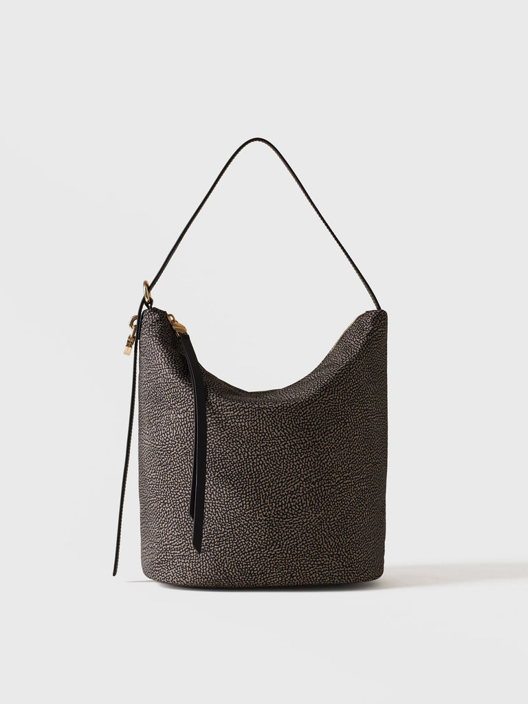 Borsa a spalla in tessuto riciclato Op e pelle - PRIVE SECCHIELLO MEDIUM - Borbonese