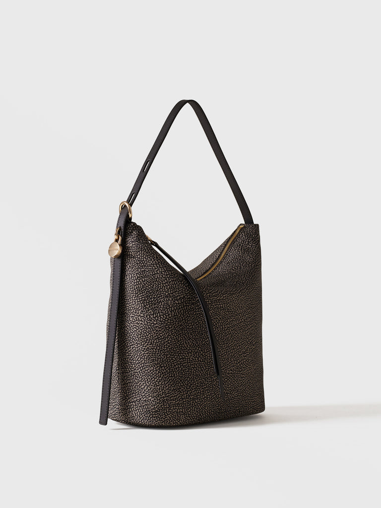 Borsa a spalla in tessuto riciclato Op e pelle - PRIVE SECCHIELLO MEDIUM - Borbonese