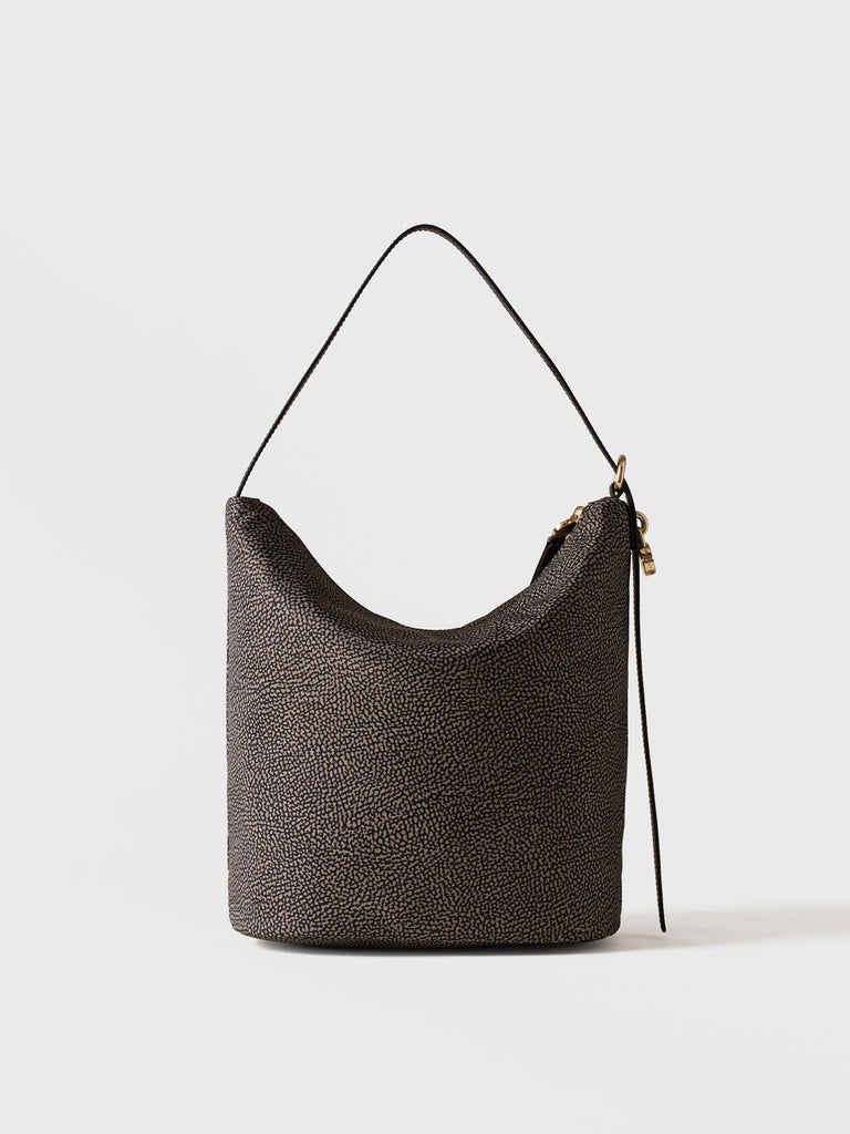 Borsa a spalla in tessuto riciclato Op e pelle - PRIVE SECCHIELLO MEDIUM - Borbonese