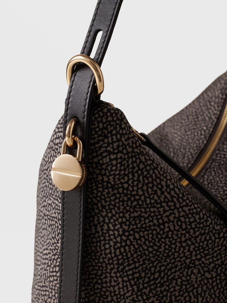 Borsa a spalla in tessuto riciclato Op e pelle - PRIVE SECCHIELLO MEDIUM - Borbonese