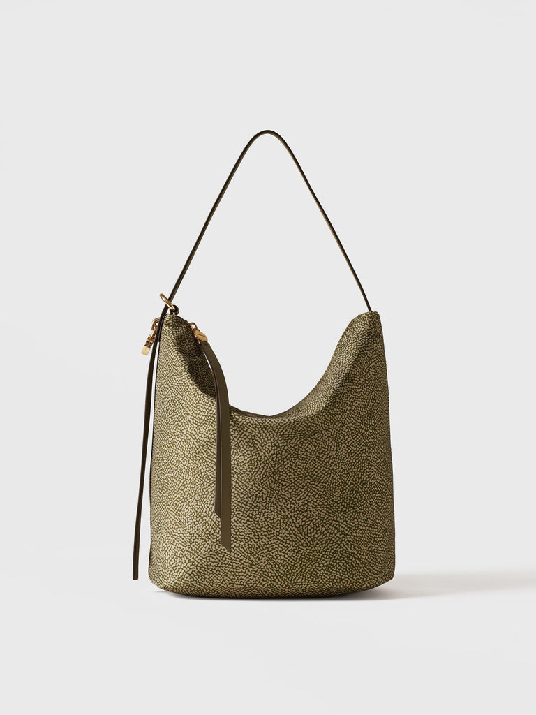 Op Recycled fabric and Leather Shoulder bag - PRIVE BUCKET BAG MEDIUM - Borbonese