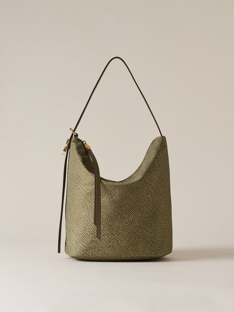 Borsa a spalla in Tessuto riciclato Op e Pelle - PRIVE SECCHIELLO MEDIUM - Borbonese