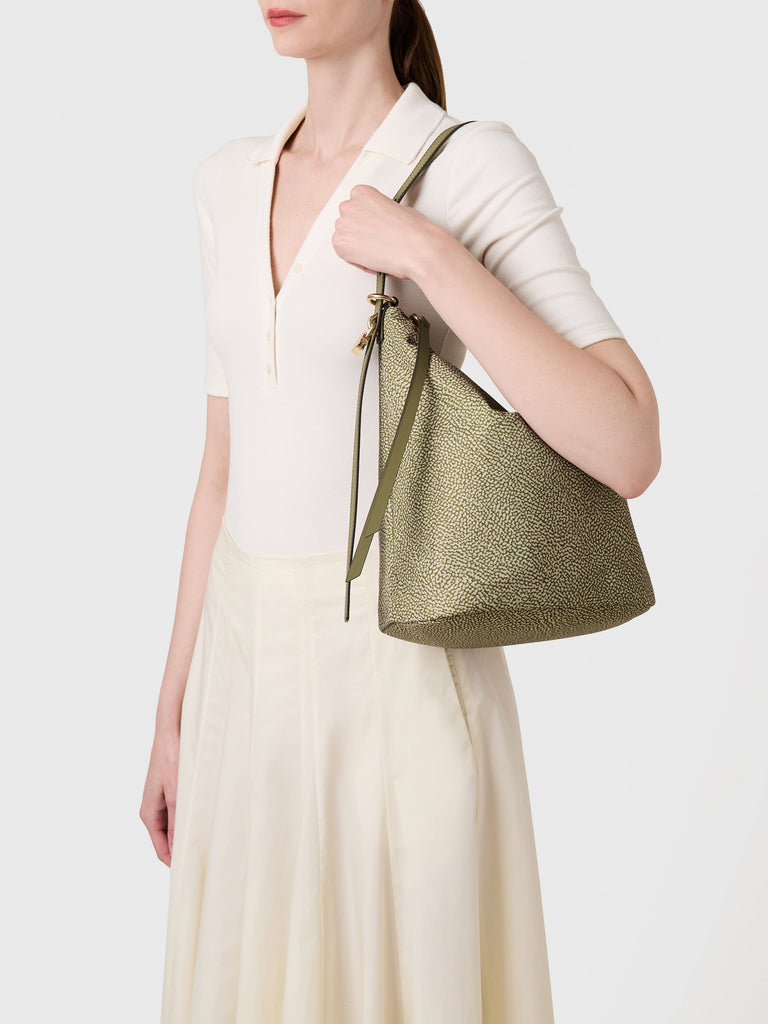 Op Recycled fabric and Leather Shoulder bag - PRIVE BUCKET BAG MEDIUM - Borbonese