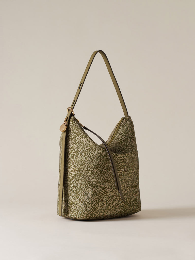 Borsa a spalla in Tessuto riciclato Op e Pelle - PRIVE SECCHIELLO MEDIUM - Borbonese