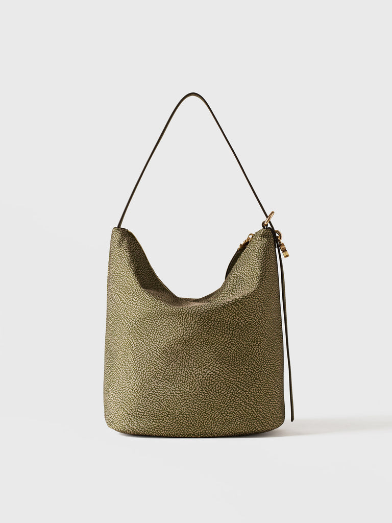Op Recycled fabric and Leather Shoulder bag - PRIVE BUCKET BAG MEDIUM - Borbonese