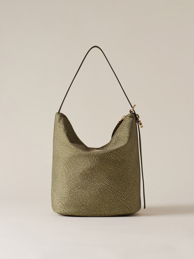 Borsa a spalla in Tessuto riciclato Op e Pelle - PRIVE SECCHIELLO MEDIUM - Borbonese