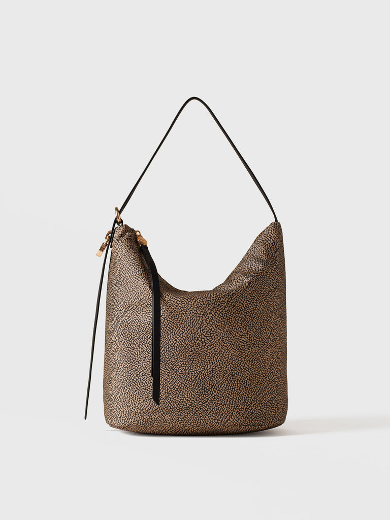 Borsa a spalla in Tessuto riciclato Op e Pelle - PRIVE SECCHIELLO MEDIUM - Borbonese