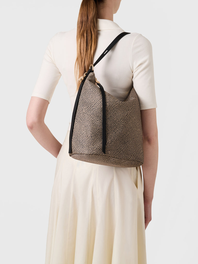 Borsa a spalla in Tessuto riciclato Op e Pelle - PRIVE SECCHIELLO MEDIUM - Borbonese