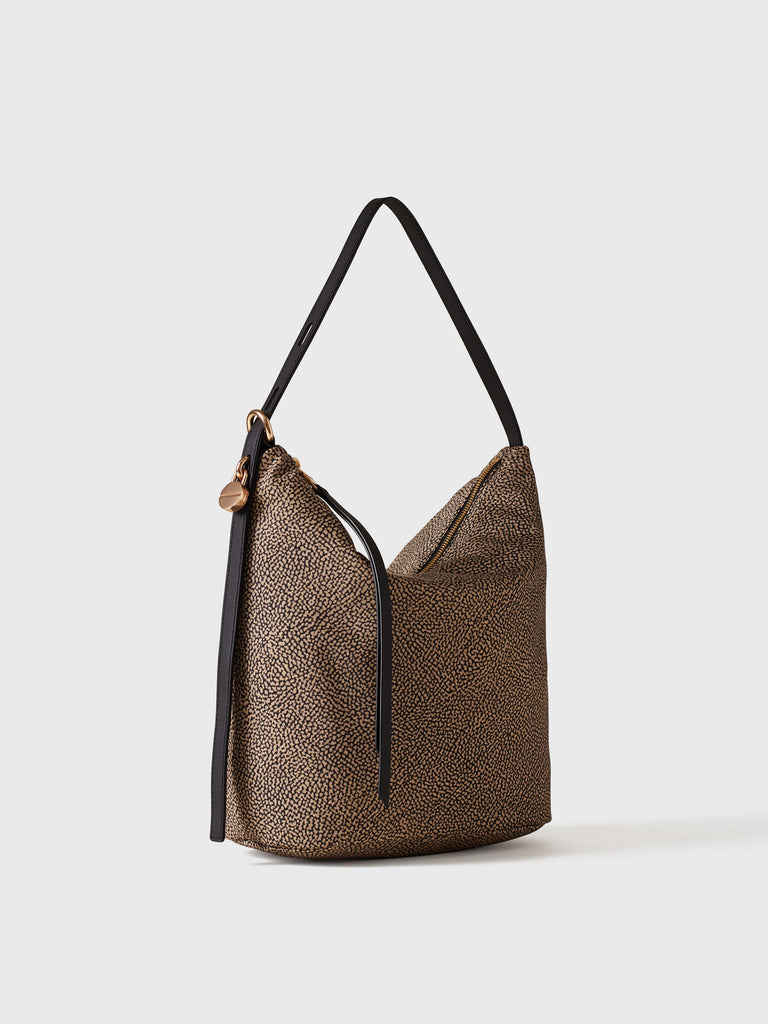 Borsa a spalla in Tessuto riciclato Op e Pelle - PRIVE SECCHIELLO MEDIUM - Borbonese