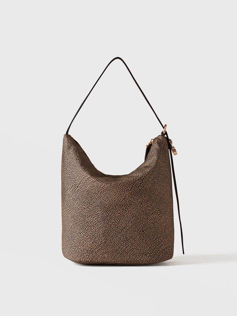 Borsa a spalla in Tessuto riciclato Op e Pelle - PRIVE SECCHIELLO MEDIUM - Borbonese