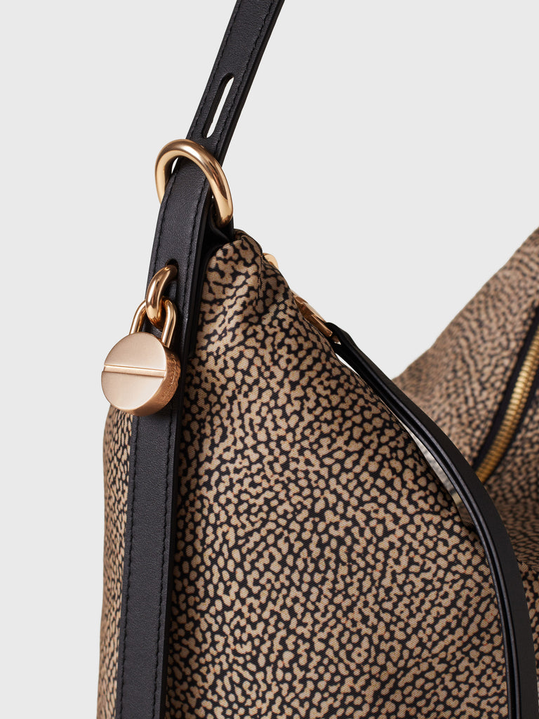 Borsa a spalla in Tessuto riciclato Op e Pelle - PRIVE SECCHIELLO MEDIUM - Borbonese