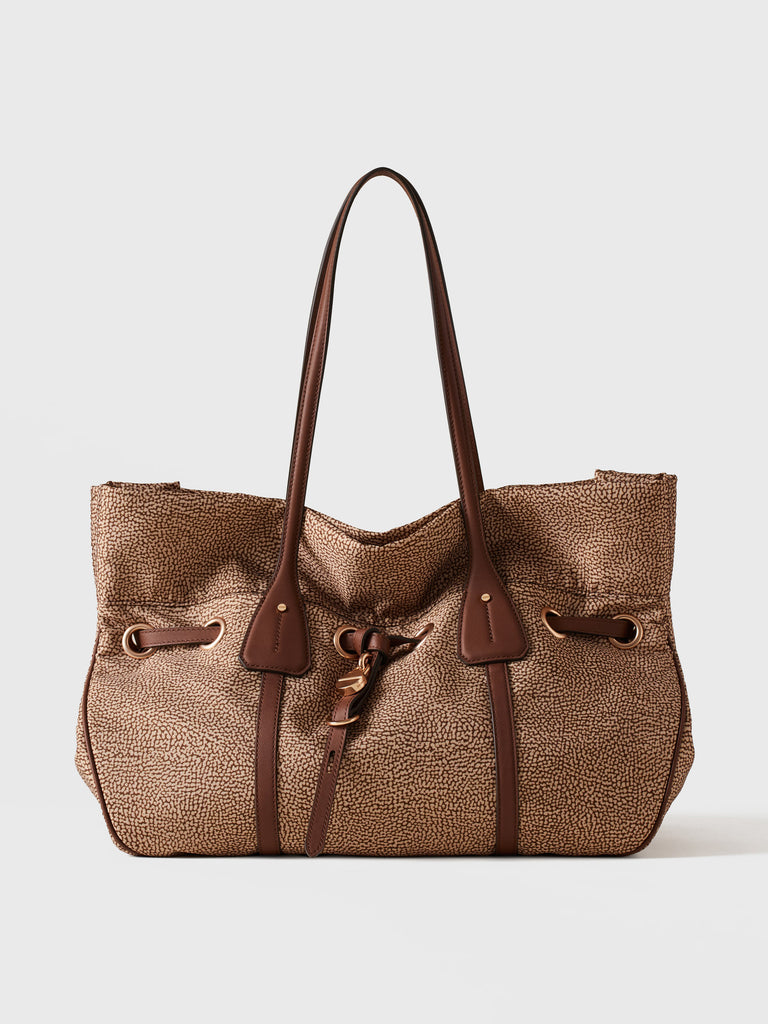 Borsa a spalla in Tessuto riciclato Op e Pelle - PRIVE BORSA SHOPPING LARGE  - Borbonese