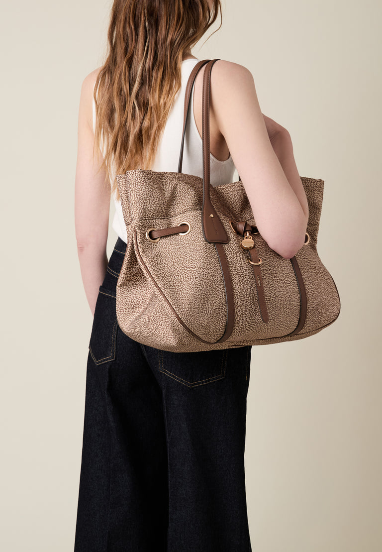 Op Recycled fabric and Leather Shoulder bag - PRIVE SHOPPING BAG LARGE - Borbonese