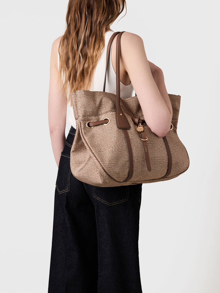 Borsa a spalla in Tessuto riciclato Op e Pelle - PRIVE BORSA SHOPPING LARGE  - Borbonese