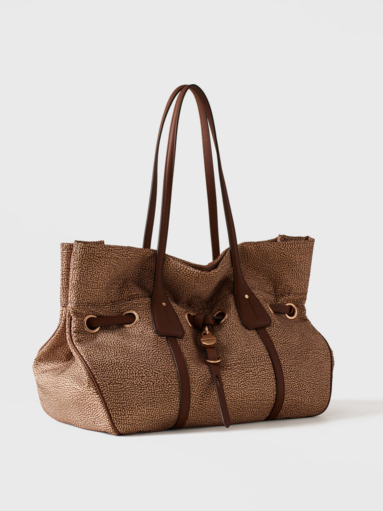 Borsa a spalla in Tessuto riciclato Op e Pelle - PRIVE BORSA SHOPPING LARGE  - Borbonese