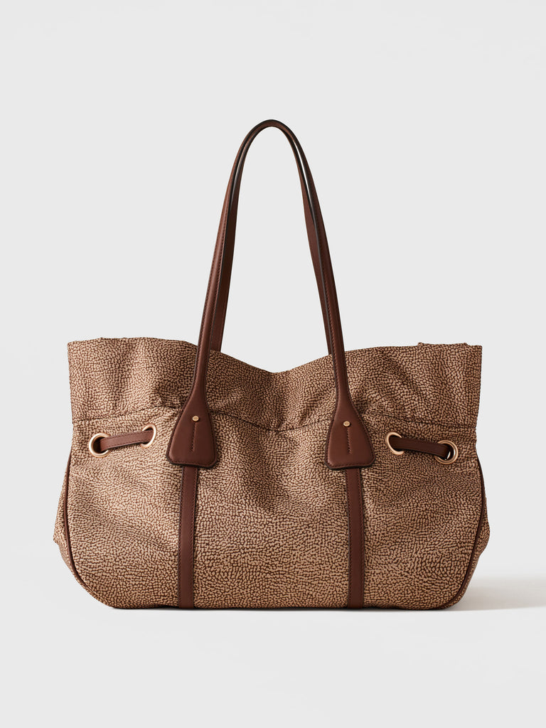 Borsa a spalla in Tessuto riciclato Op e Pelle - PRIVE BORSA SHOPPING LARGE  - Borbonese