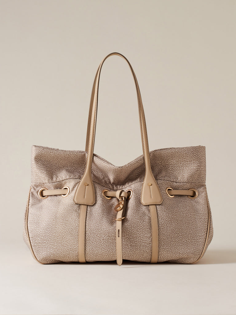 Op Recycled fabric and Leather Shoulder bag - PRIVE SHOPPING BAG LARGE - Borbonese