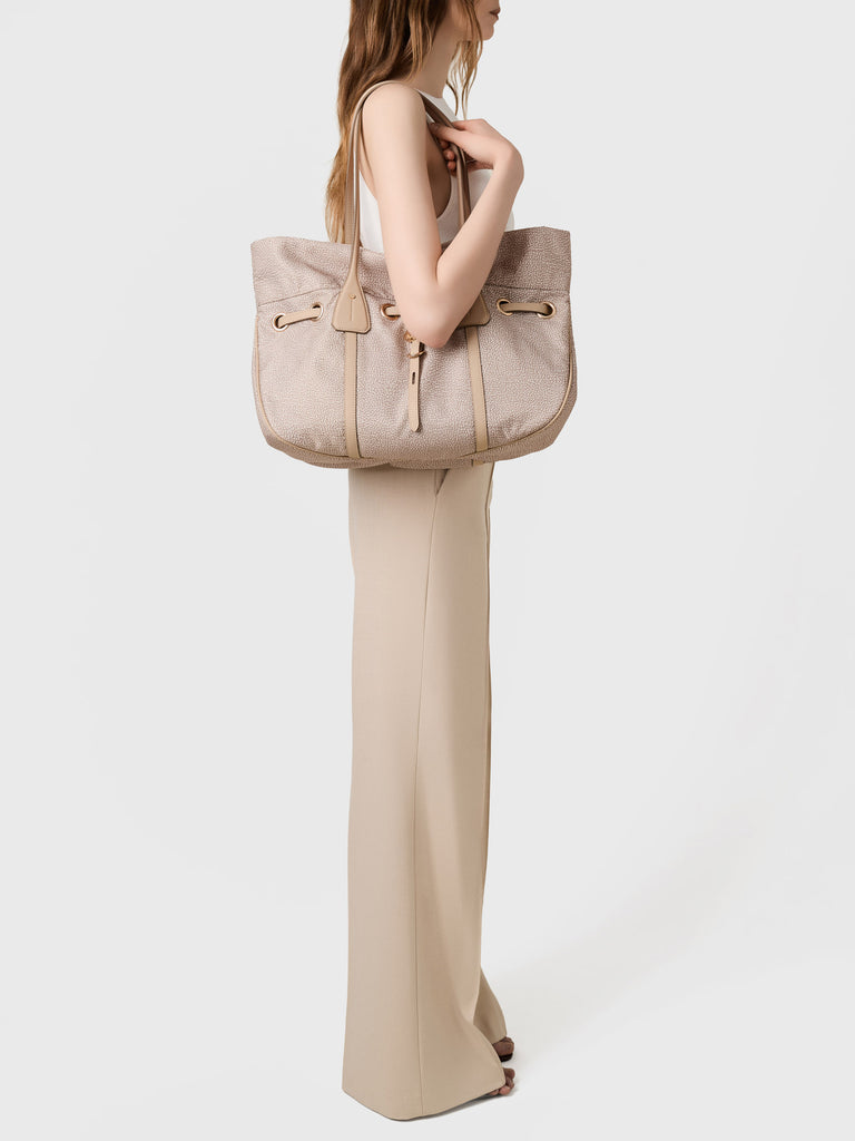 Borsa a spalla in Tessuto riciclato Op e Pelle - PRIVE BORSA SHOPPING LARGE  - Borbonese