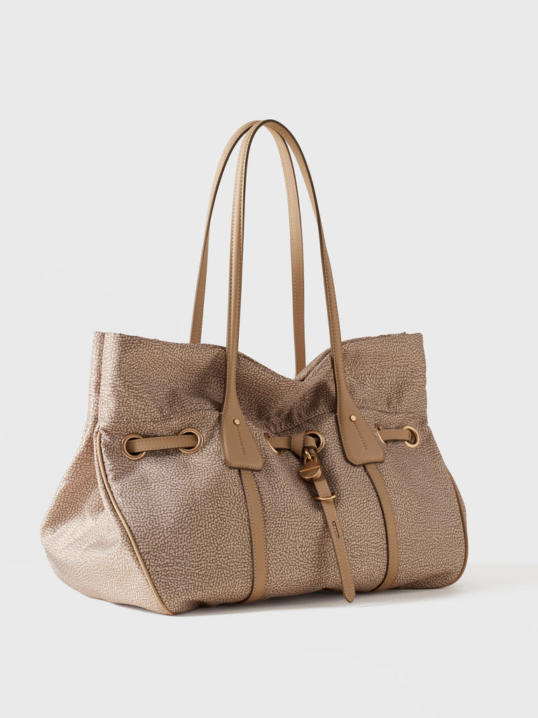 Borsa a spalla in Tessuto riciclato Op e Pelle - PRIVE BORSA SHOPPING LARGE  - Borbonese