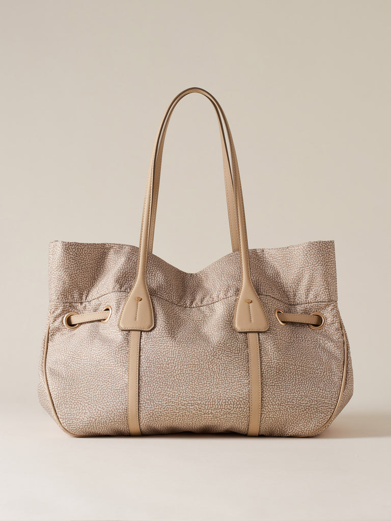 Op Recycled fabric and Leather Shoulder bag - PRIVE SHOPPING BAG LARGE - Borbonese