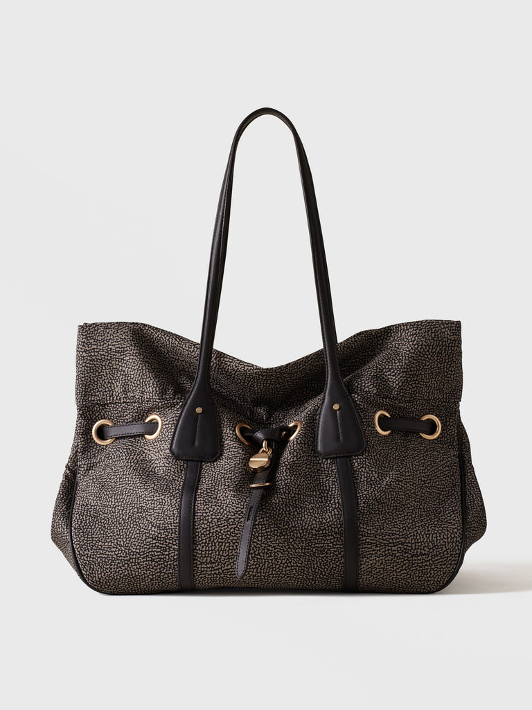 Borsa a spalla in tessuto riciclato Op e pelle - PRIVE BORSA SHOPPING LARGE - Borbonese
