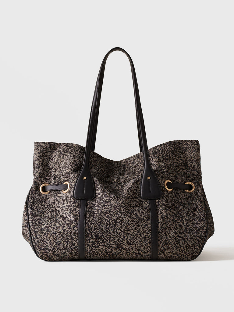 Borsa a spalla in tessuto riciclato Op e pelle - PRIVE BORSA SHOPPING LARGE - Borbonese