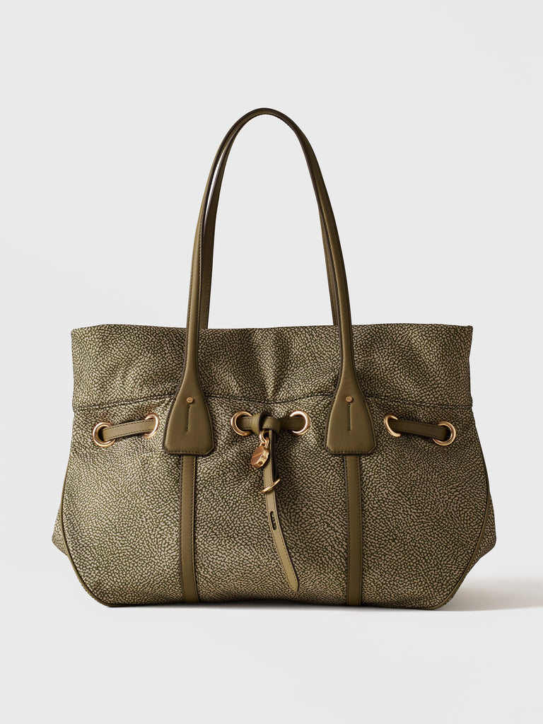 Borsa a spalla in Tessuto riciclato Op e Pelle - PRIVE BORSA SHOPPING LARGE  - Borbonese