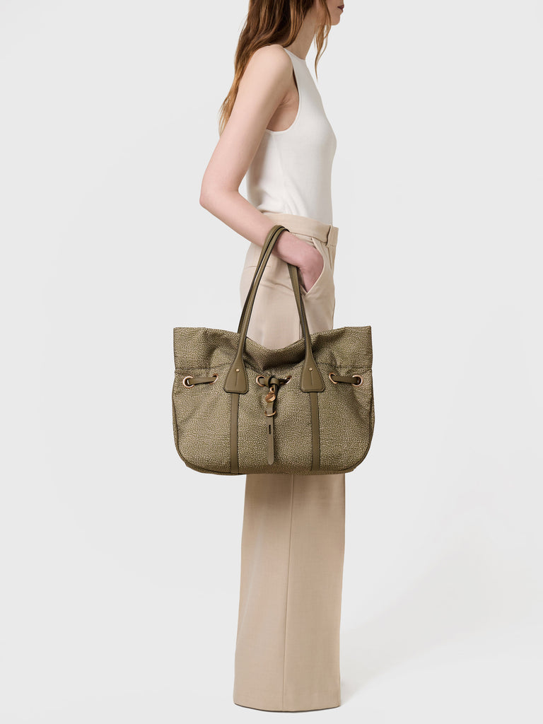 Borsa a spalla in Tessuto riciclato Op e Pelle - PRIVE BORSA SHOPPING LARGE  - Borbonese