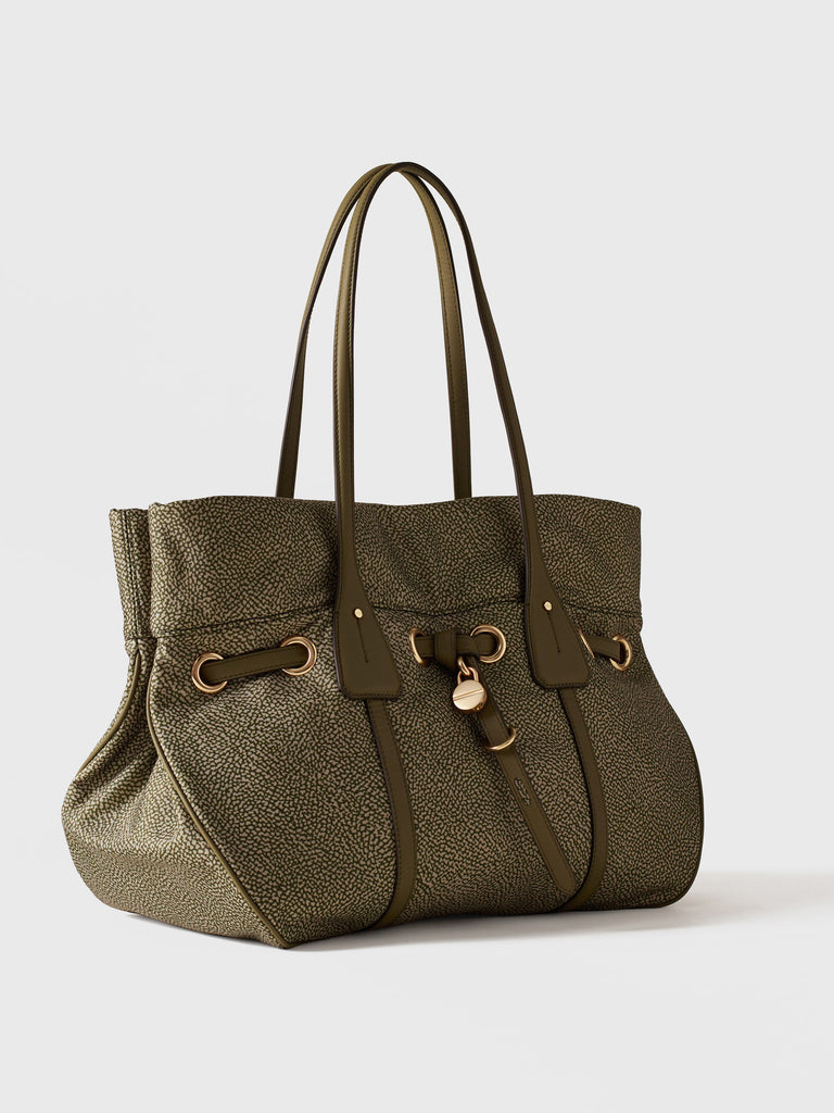 Borsa a spalla in Tessuto riciclato Op e Pelle - PRIVE BORSA SHOPPING LARGE  - Borbonese