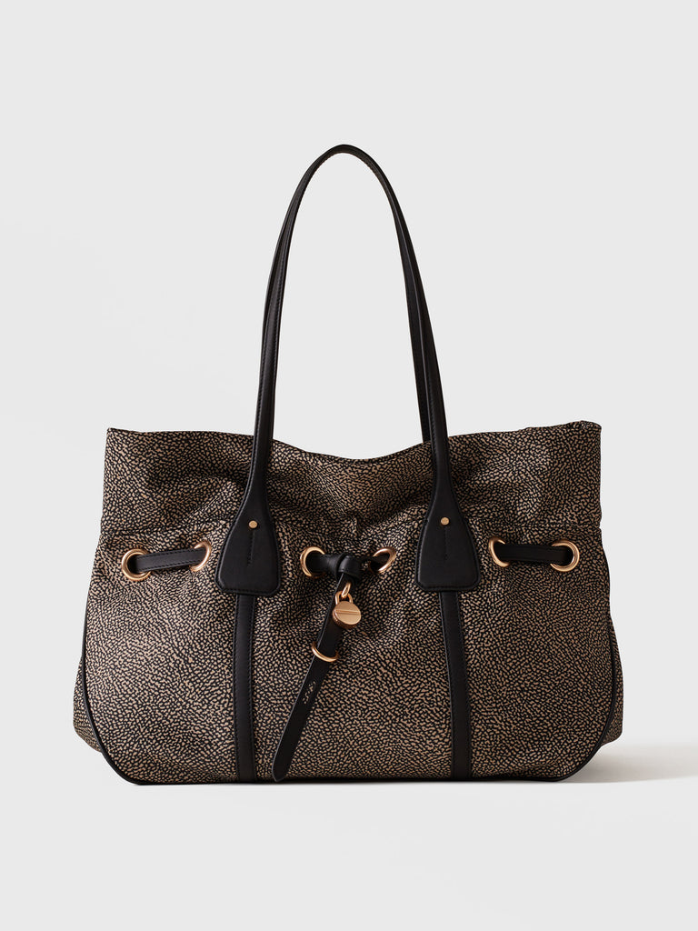 Op Recycled fabric and Leather Shoulder bag - PRIVE SHOPPING BAG LARGE - Borbonese