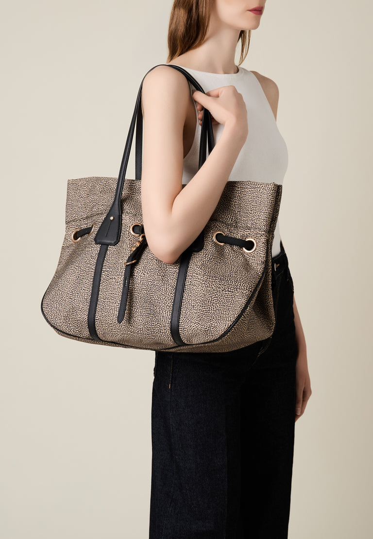 Op Recycled fabric and Leather Shoulder bag - PRIVE SHOPPING BAG LARGE - Borbonese