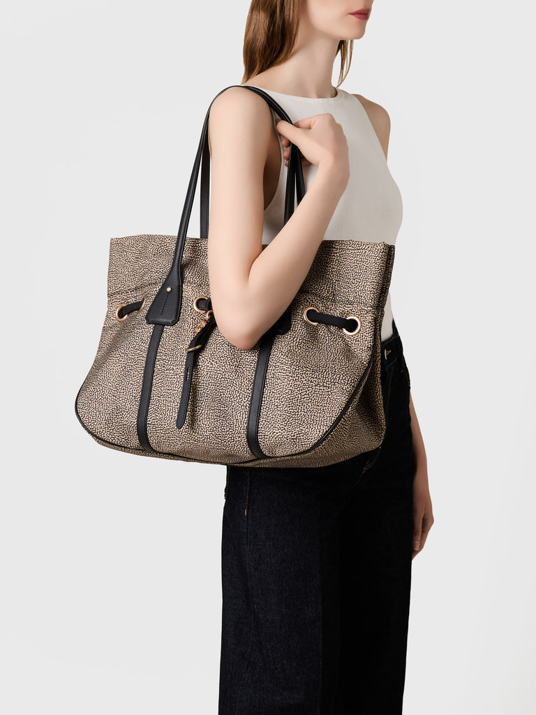 Op Recycled fabric and Leather Shoulder bag - PRIVE SHOPPING BAG LARGE - Borbonese