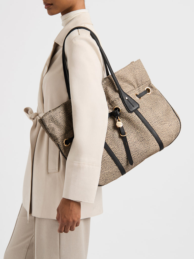 Op Recycled fabric and Leather Shoulder bag - PRIVE SHOPPING BAG LARGE - Borbonese