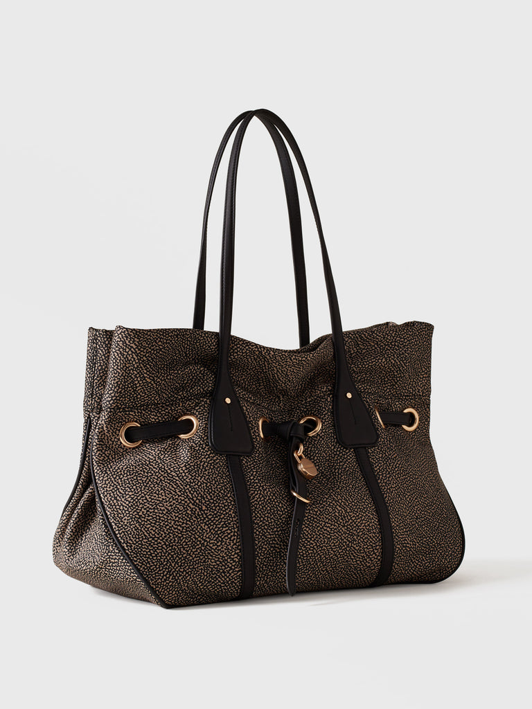 Op Recycled fabric and Leather Shoulder bag - PRIVE SHOPPING BAG LARGE - Borbonese