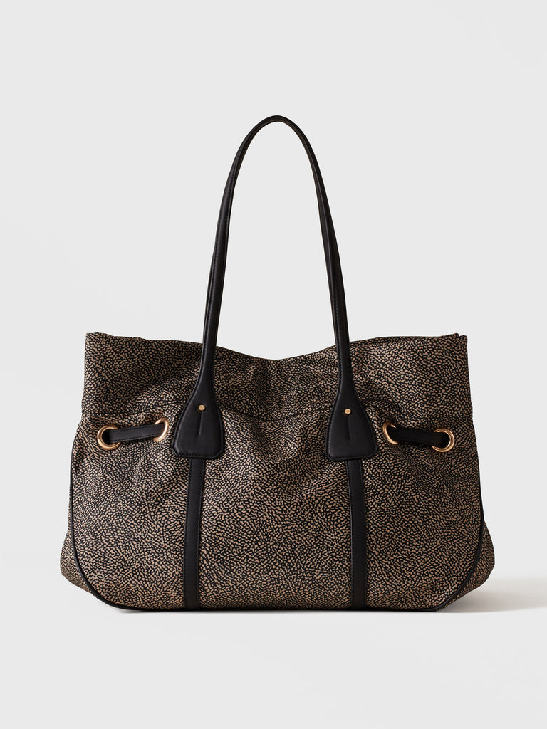 Op Recycled fabric and Leather Shoulder bag - PRIVE SHOPPING BAG LARGE - Borbonese