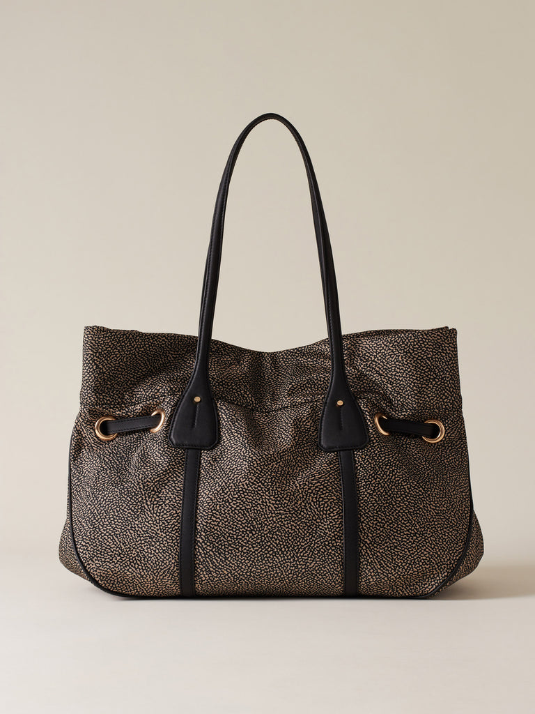 Borsa a spalla in Tessuto riciclato Op e Pelle - PRIVE BORSA SHOPPING LARGE  - Borbonese