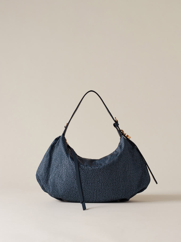 Op Recycled fabric and Leather Handbag - PRIVE HOBO BAG SMALL - Borbonese