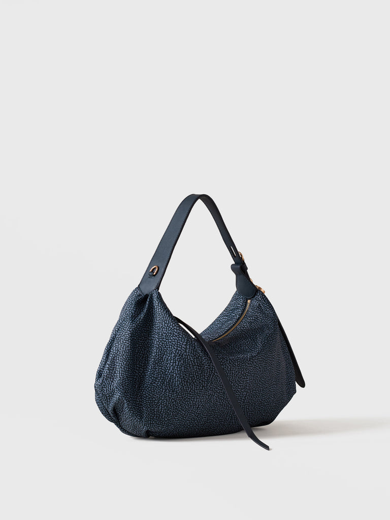 Op Recycled fabric and Leather Handbag - PRIVE HOBO BAG SMALL - Borbonese