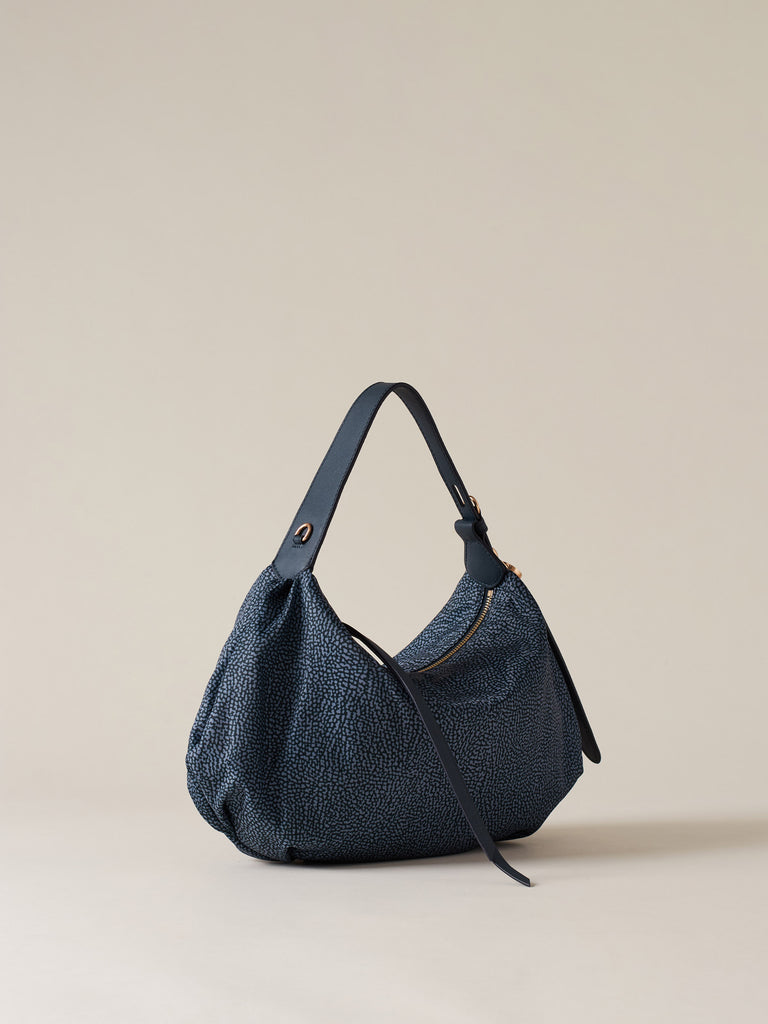 Op Recycled fabric and Leather Handbag - PRIVE HOBO BAG SMALL - Borbonese