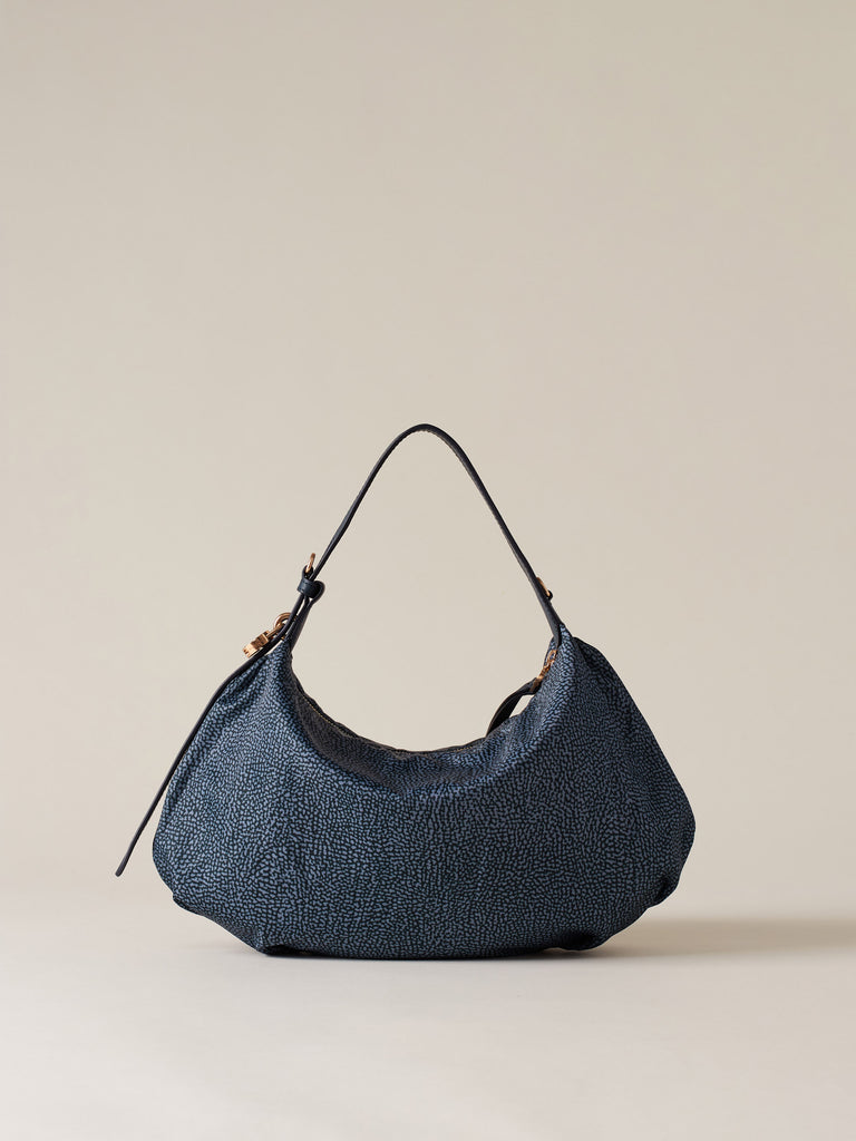 Op Recycled fabric and Leather Handbag - PRIVE HOBO BAG SMALL - Borbonese
