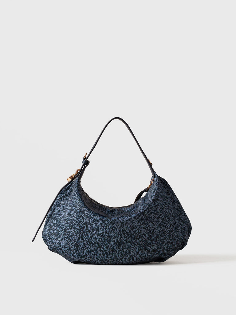Op Recycled fabric and Leather Handbag - PRIVE HOBO BAG SMALL - Borbonese