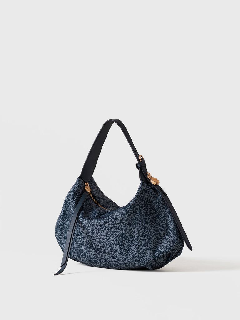 Op Recycled fabric and Leather Handbag - PRIVE HOBO BAG SMALL - Borbonese