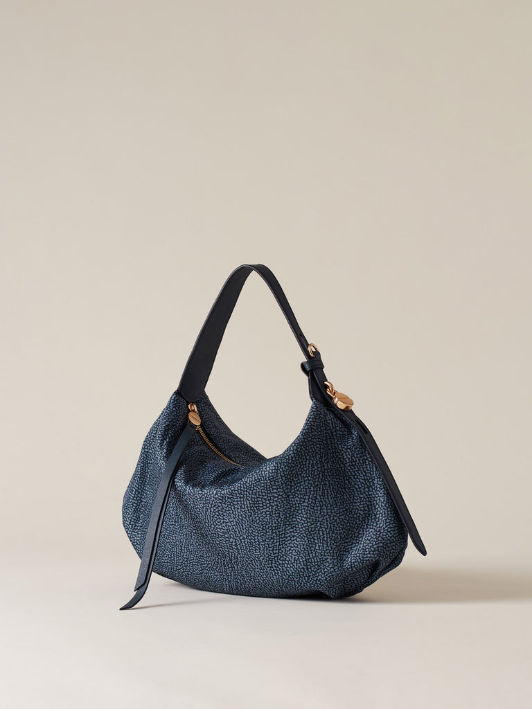 Op Recycled fabric and Leather Handbag - PRIVE HOBO BAG SMALL - Borbonese