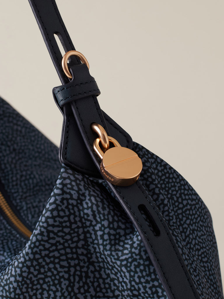 Op Recycled fabric and Leather Handbag - PRIVE HOBO BAG SMALL - Borbonese