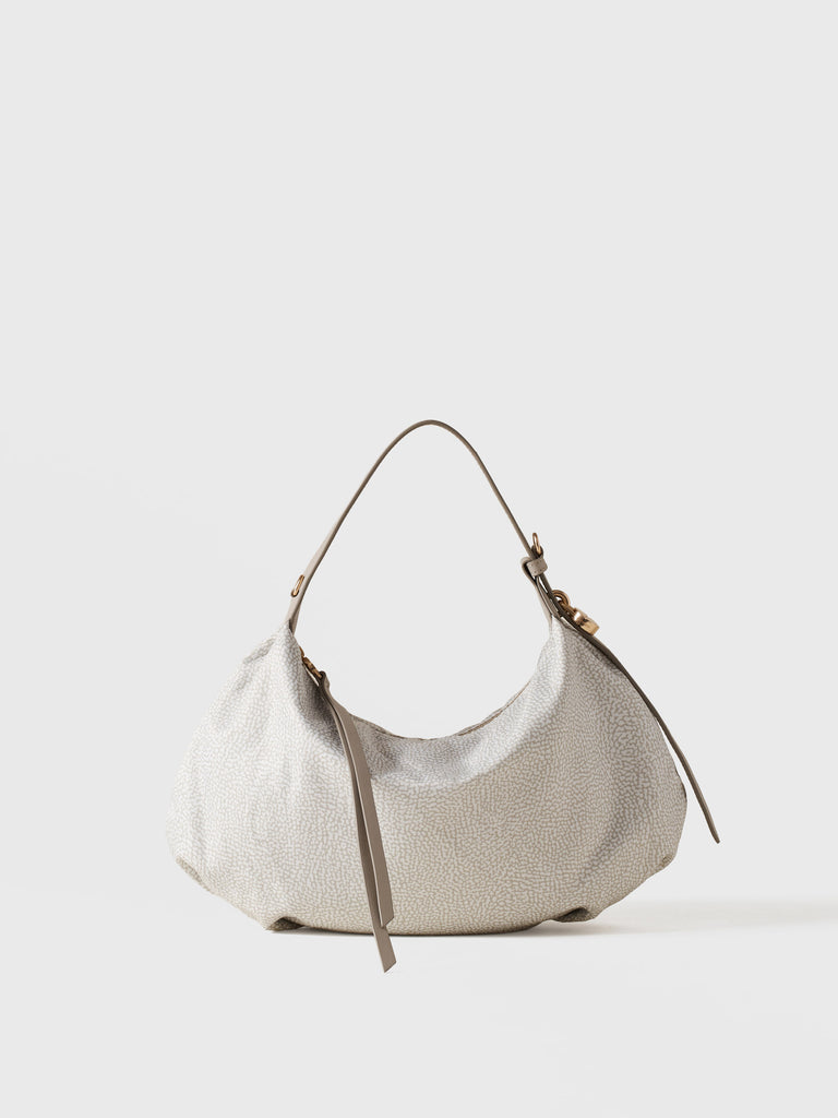 Op Recycled fabric and Leather Handbag - PRIVE HOBO BAG SMALL - Borbonese