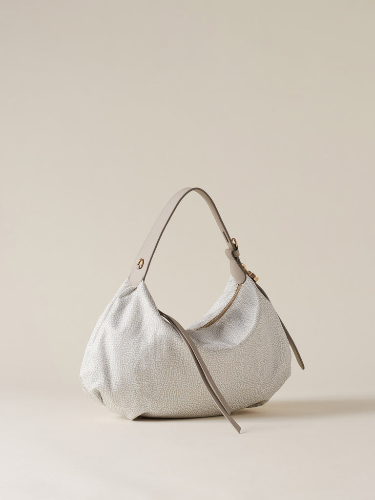 Op Recycled fabric and Leather Handbag - PRIVE HOBO BAG SMALL - Borbonese