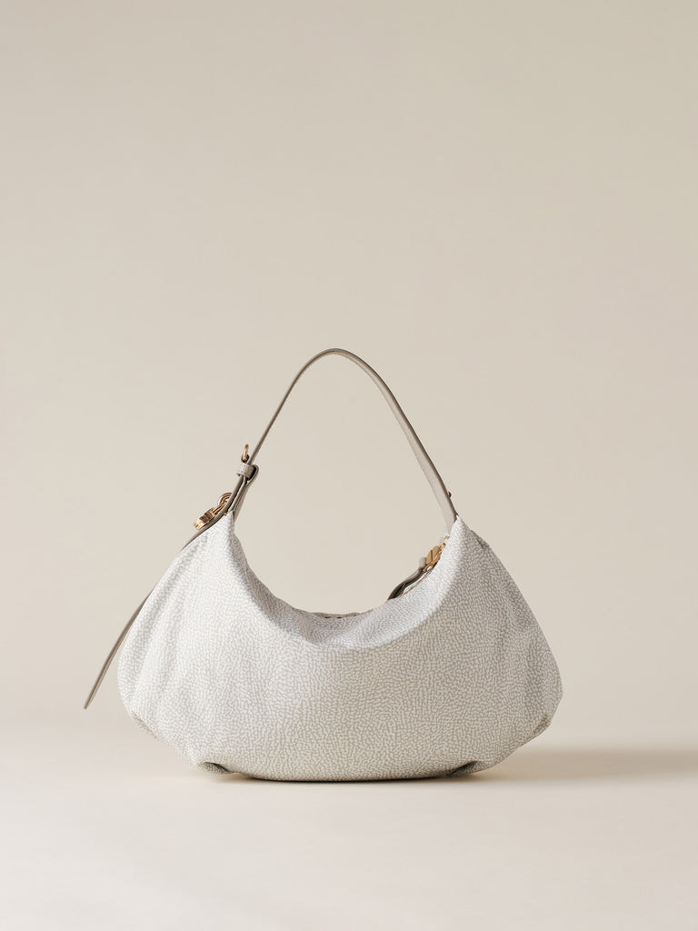 Op Recycled fabric and Leather Handbag - PRIVE HOBO BAG SMALL - Borbonese