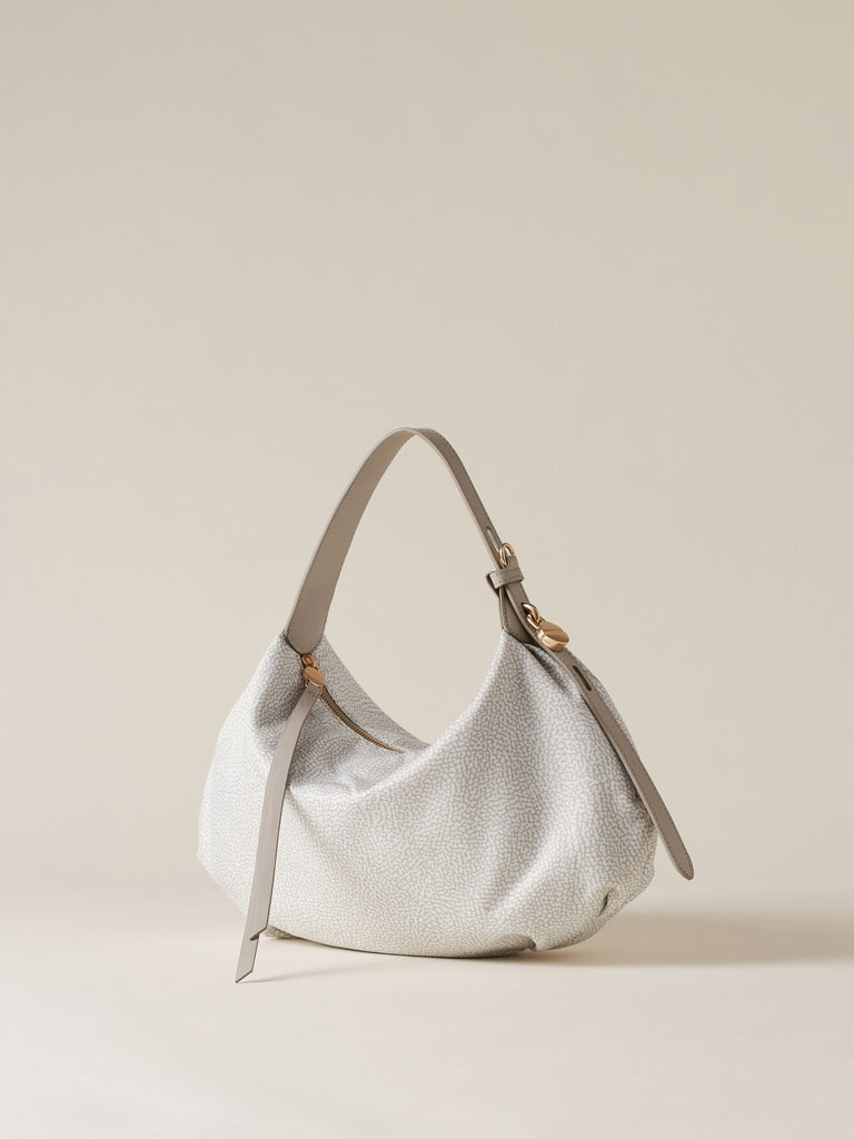 Op Recycled fabric and Leather Handbag - PRIVE HOBO BAG SMALL - Borbonese