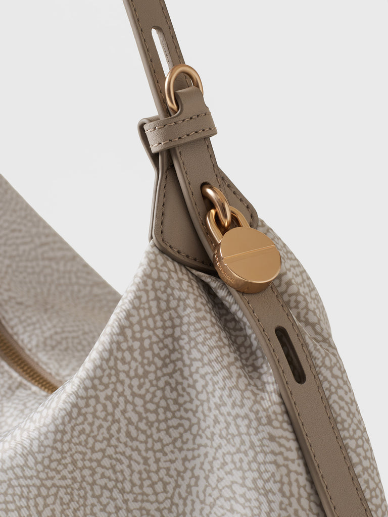 Op Recycled fabric and Leather Handbag - PRIVE HOBO BAG SMALL - Borbonese