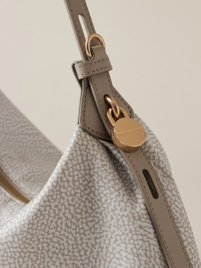 Op Recycled fabric and Leather Handbag - PRIVE HOBO BAG SMALL - Borbonese